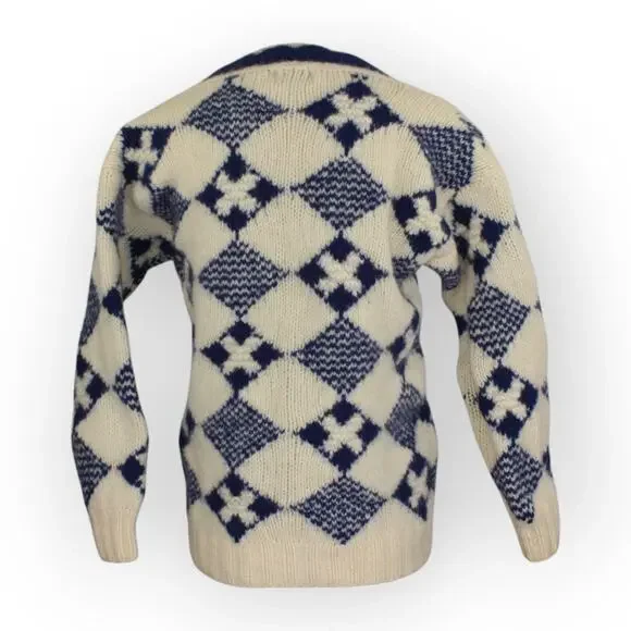 XS/S Yacht Rock Wool Cardigan Sweater Nautical Flags MarshLanding Shetland - Picture 12 of 12